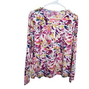 Lands' End T-Shirt Women's Large Floral Long Sleeve Crew Neck Shirt Top